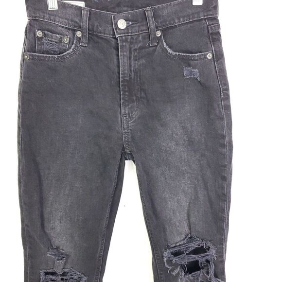 Gap Jeans Women 24 00 Cheeky High Rise Straight Ripped KNee Raw Hem Washed Black - Picture 2 of 10